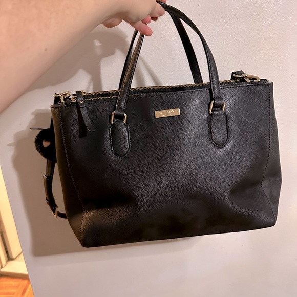 Kate Spade New York Black Leather Satchel Bag with Detachable Long Strap - Picture 1 of 16